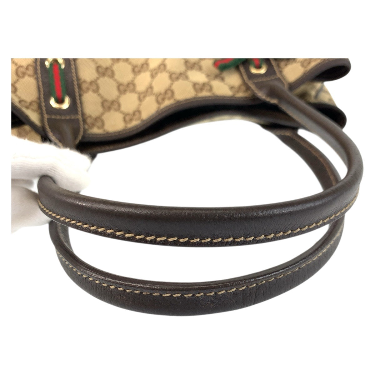 GUCCI Tote Bag 163805 GG canvas, leather Beige Brown Gold Metal Tote Bag Shoulder Bag Prince Shelley Line Women Used Authentic