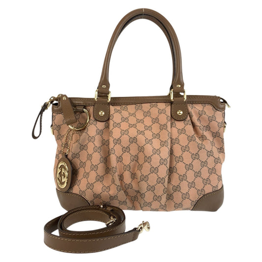 GUCCI Shoulder Bag 247902 GG canvas, leather Pink Brown Gold Metal Shoulder Bag Tote Bag 2way Sukey Women Used Authentic
