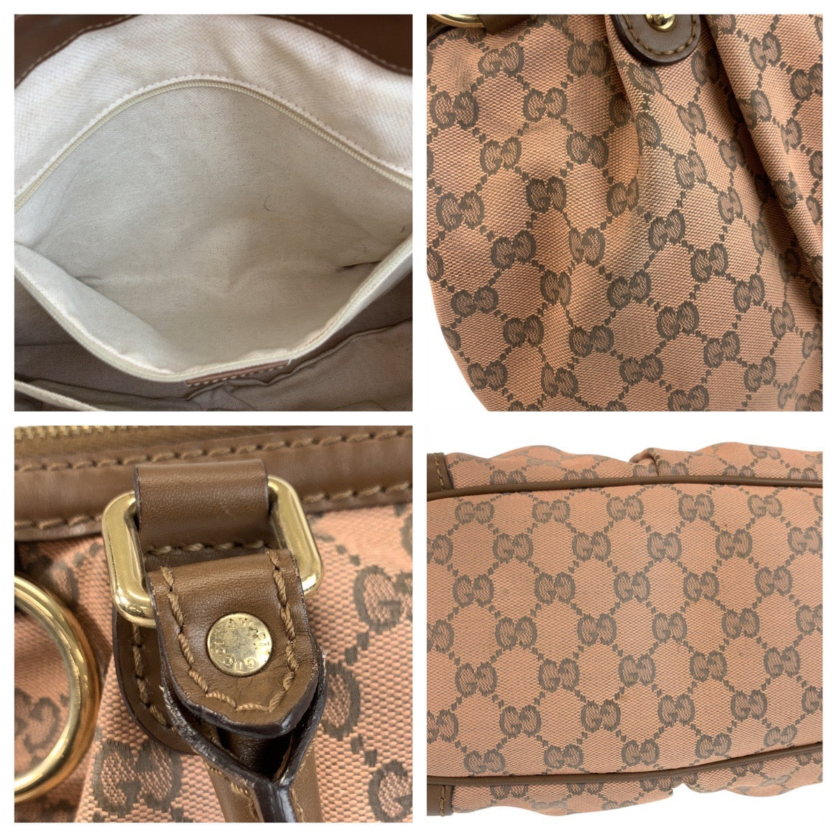 GUCCI Shoulder Bag 247902 GG canvas, leather Pink Brown Gold Metal Shoulder Bag Tote Bag 2way Sukey Women Used Authentic