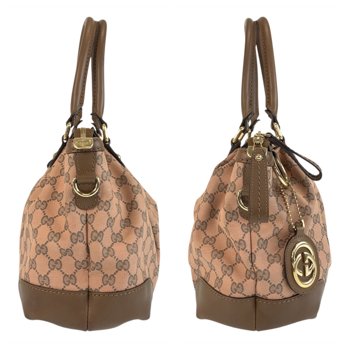 GUCCI Shoulder Bag 247902 GG canvas, leather Pink Brown Gold Metal Shoulder Bag Tote Bag 2way Sukey Women Used Authentic