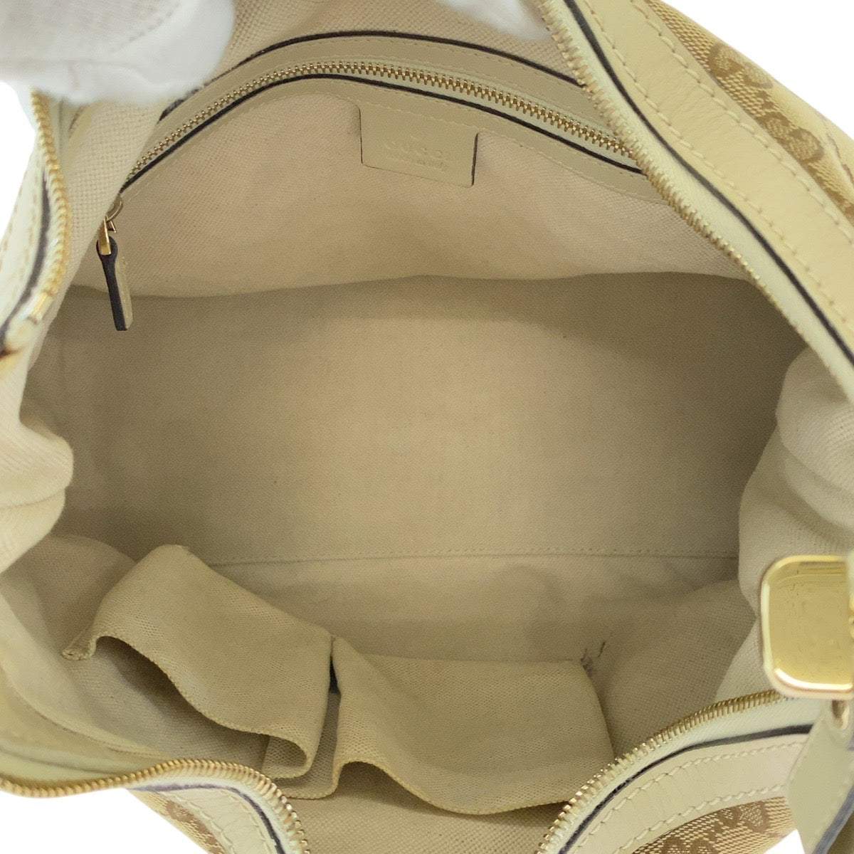 GUCCI Shoulder Bag 257070 GG canvas, leather Beige Ivory Gold Metal Hobo Shoulder Bag Lovely Women Used Authentic