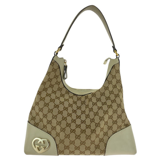 GUCCI Shoulder Bag 257070 GG canvas, leather Beige Ivory Gold Metal Hobo Shoulder Bag Lovely Women Used Authentic