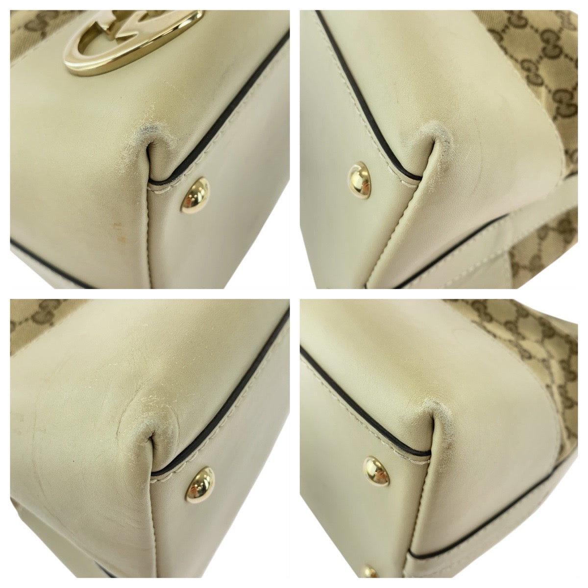 GUCCI Shoulder Bag 257070 GG canvas, leather Beige Ivory Gold Metal Hobo Shoulder Bag Lovely Women Used Authentic