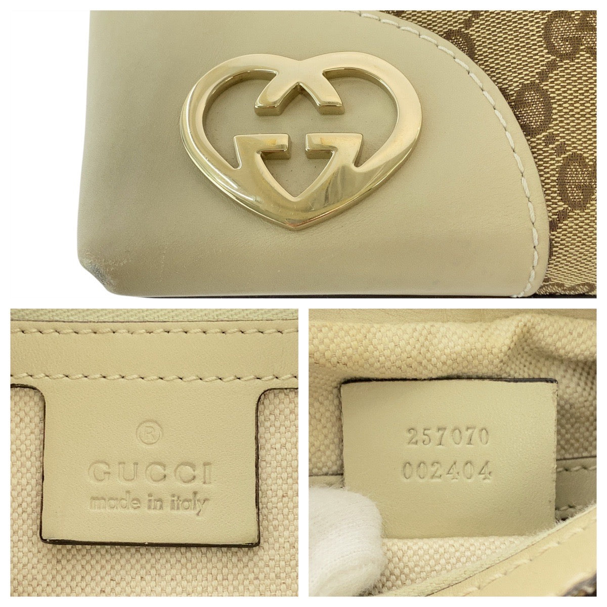 GUCCI Shoulder Bag 257070 GG canvas, leather Beige Ivory Gold Metal Hobo Shoulder Bag Lovely Women Used Authentic