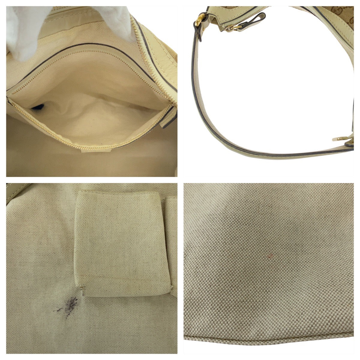GUCCI Shoulder Bag 257070 GG canvas, leather Beige Ivory Gold Metal Hobo Shoulder Bag Lovely Women Used Authentic