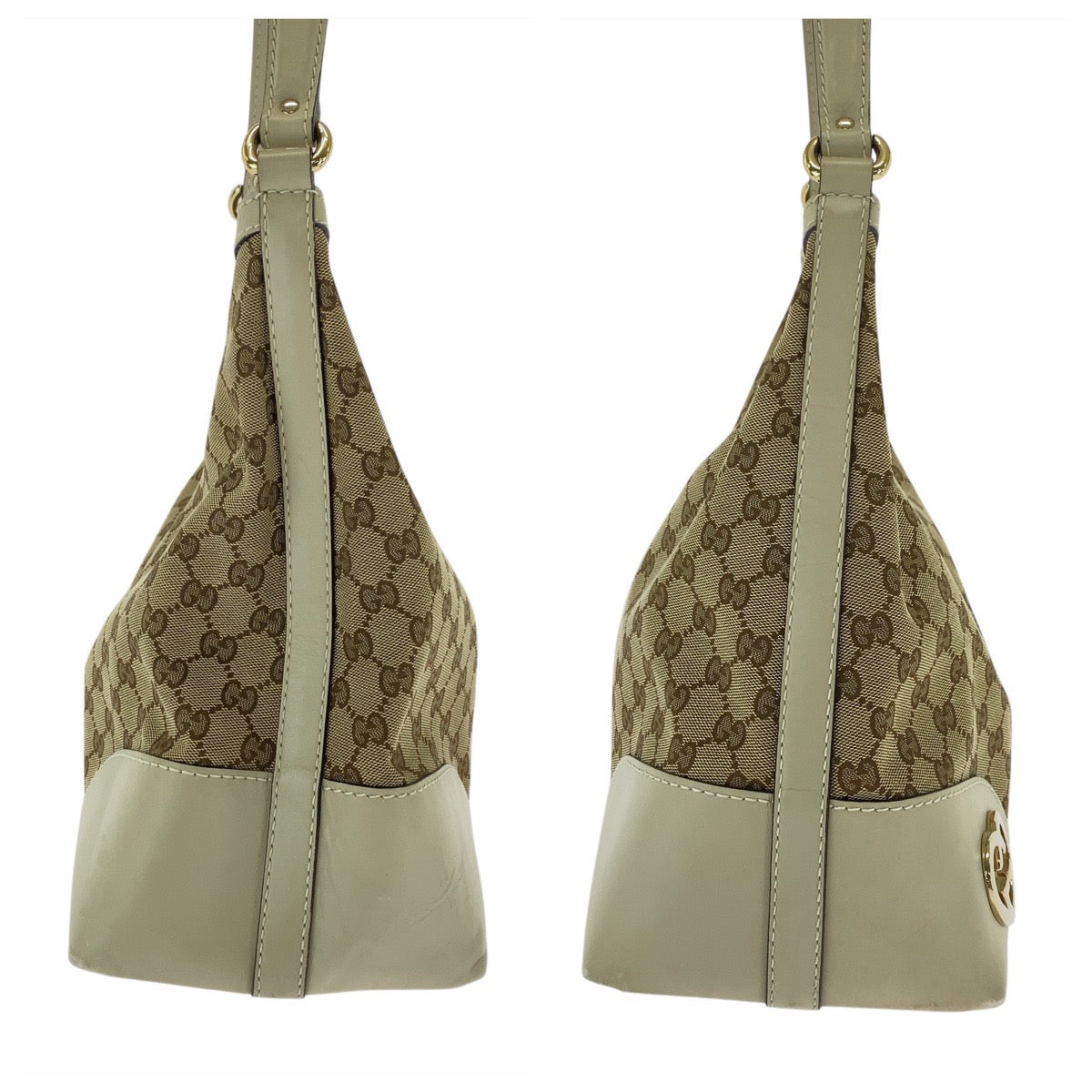GUCCI Shoulder Bag 257070 GG canvas, leather Beige Ivory Gold Metal Hobo Shoulder Bag Lovely Women Used Authentic