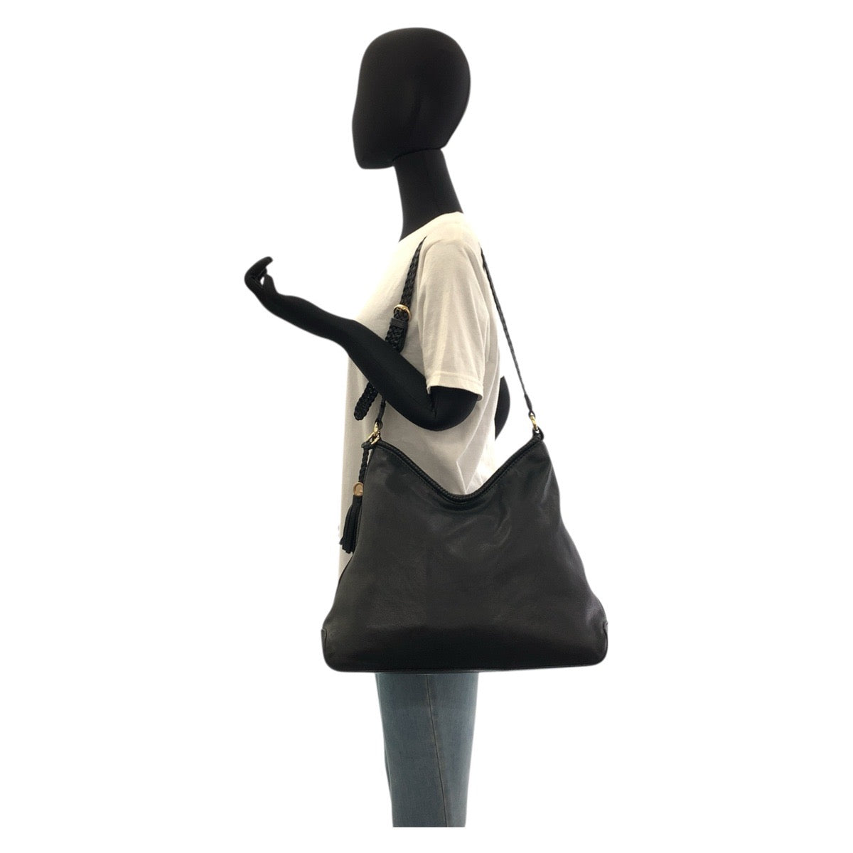 GUCCI Shoulder Bag 257026 leather Black Gold Metal Tassel Braid