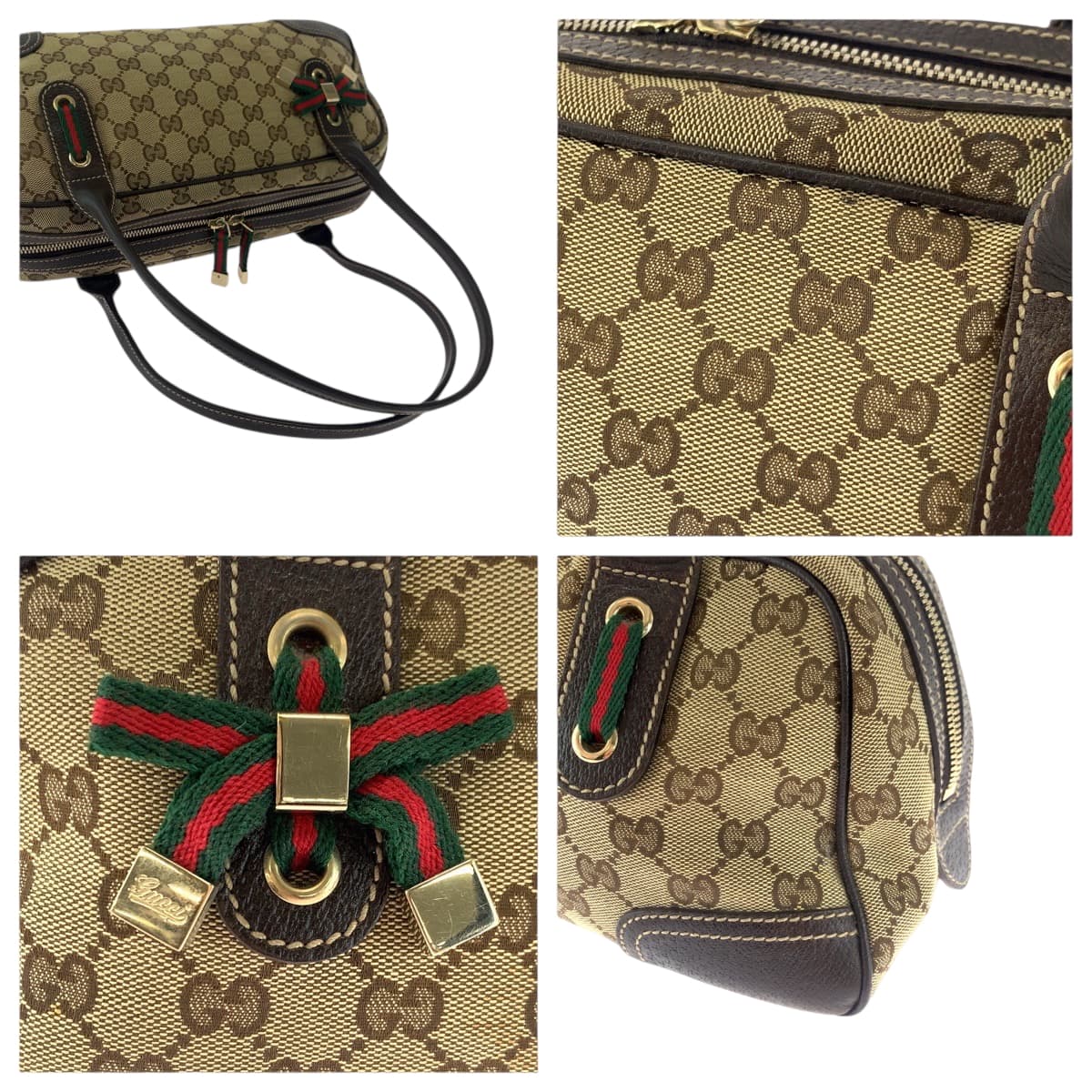 GUCCI Shoulder Bag 461720 GG canvas Beige Brown Gold Metal Handbag Shoulder Bag Sherry line Pretty Women Used Authentic