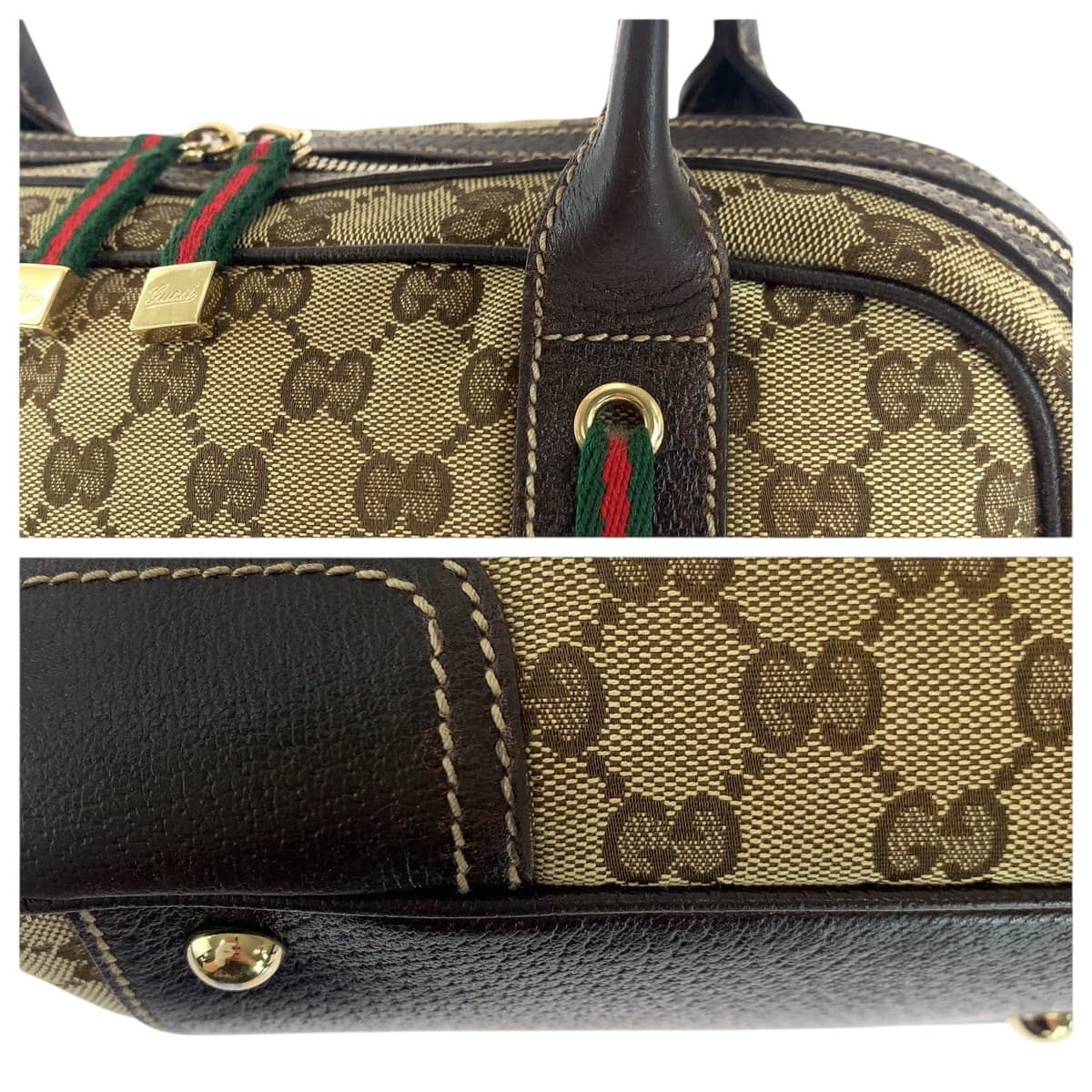 GUCCI Shoulder Bag 461720 GG canvas Beige Brown Gold Metal Handbag Shoulder Bag Sherry line Pretty Women Used Authentic
