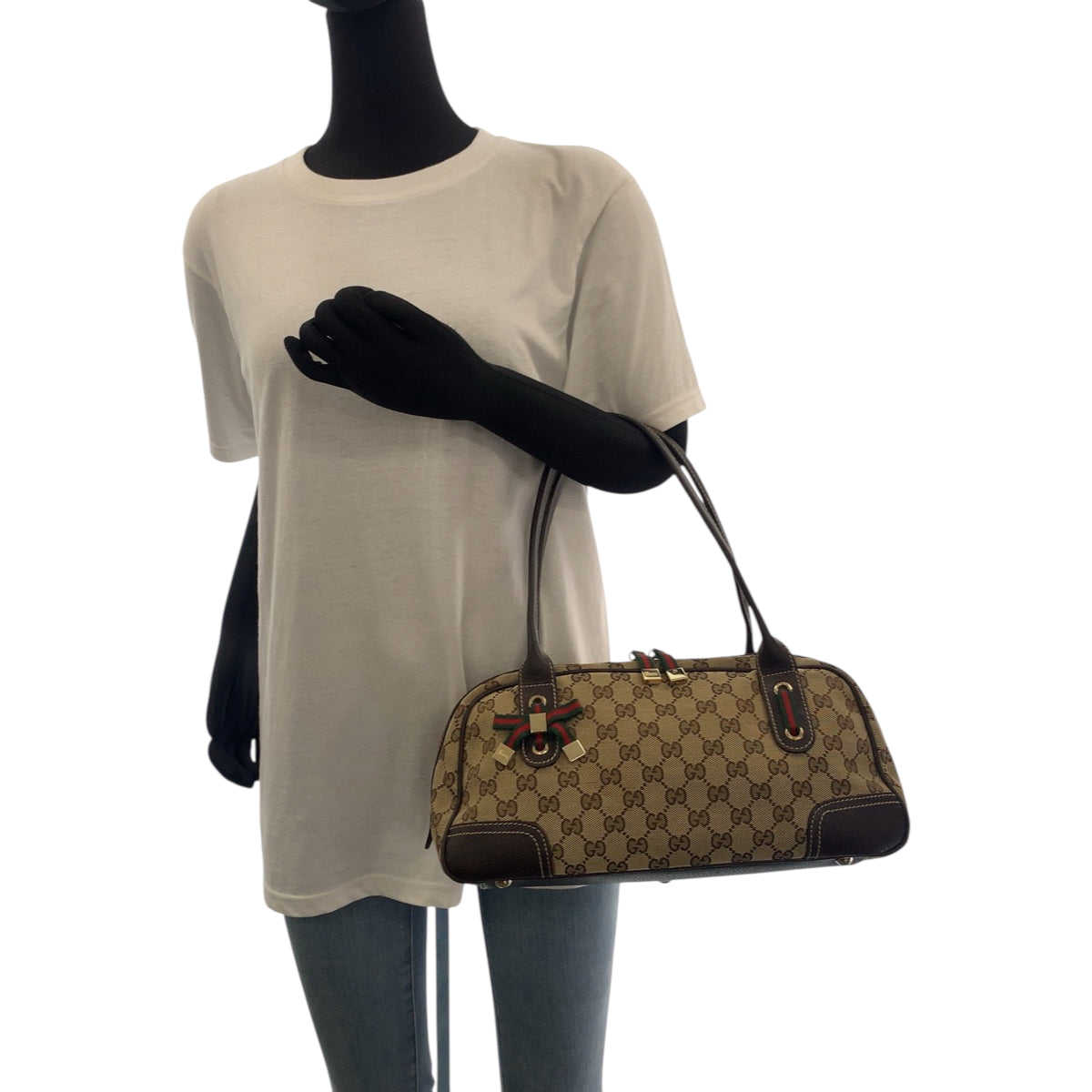 GUCCI Shoulder Bag 461720 GG canvas Beige Brown Gold Metal Handbag Shoulder Bag Sherry line Pretty Women Used Authentic