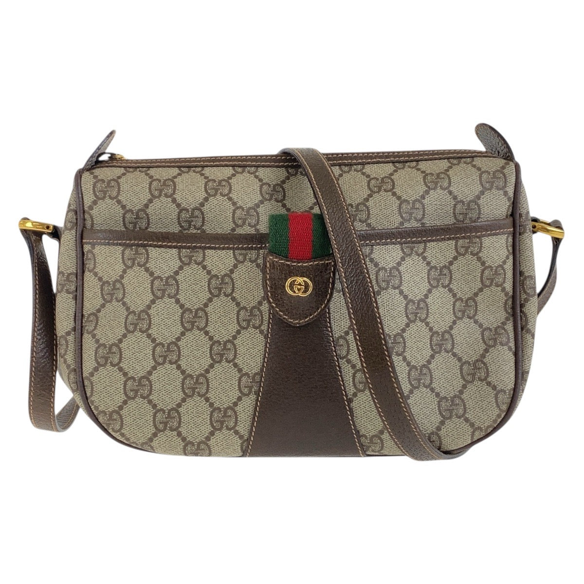 GUCCI Shoulder Bag 001 123 6177 GG Supreme Canvas, PVC Beige Brown Gold Metal Shoulder Bag Crossbody Old Gucci Shelly Line Women Used Authentic