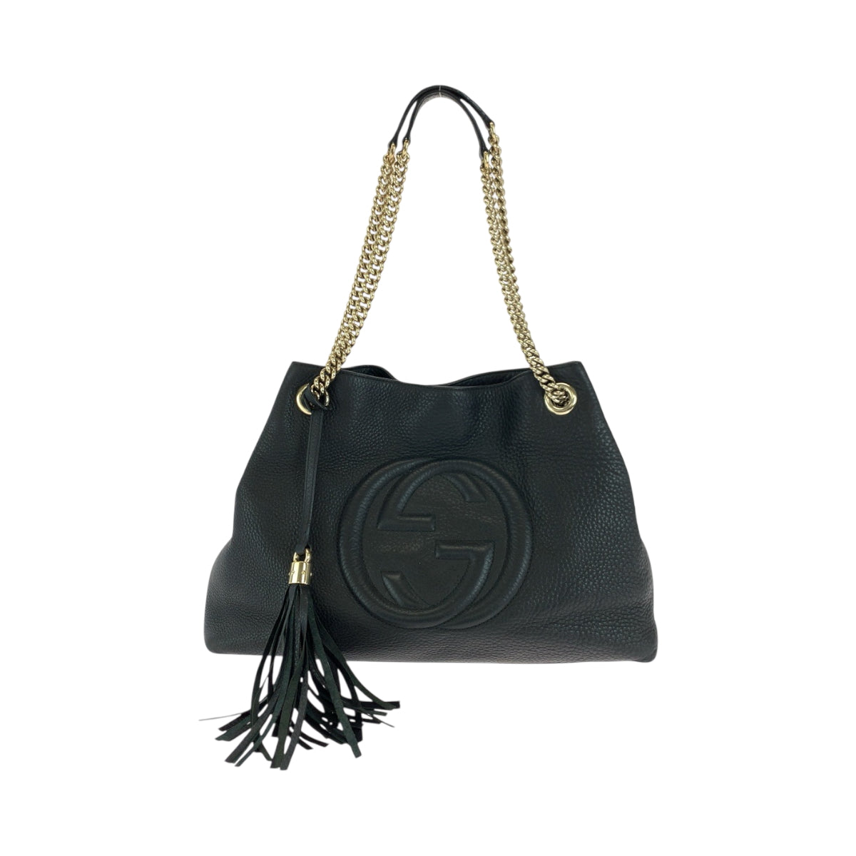 GUCCI Shoulder Bag 308982 leather Black Gold Metal ChainShoulder Bag Tote Bag Soho Interlocking Women Used Authentic