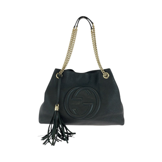 GUCCI Shoulder Bag 308982 leather Black Gold Metal ChainShoulder Bag Tote Bag Soho Interlocking Women Used Authentic