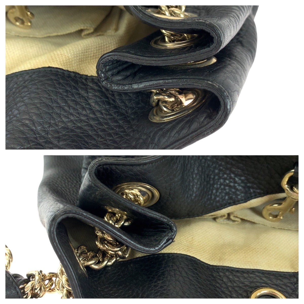 GUCCI Shoulder Bag 308982 leather Black Gold Metal ChainShoulder Bag Tote Bag Soho Interlocking Women Used Authentic