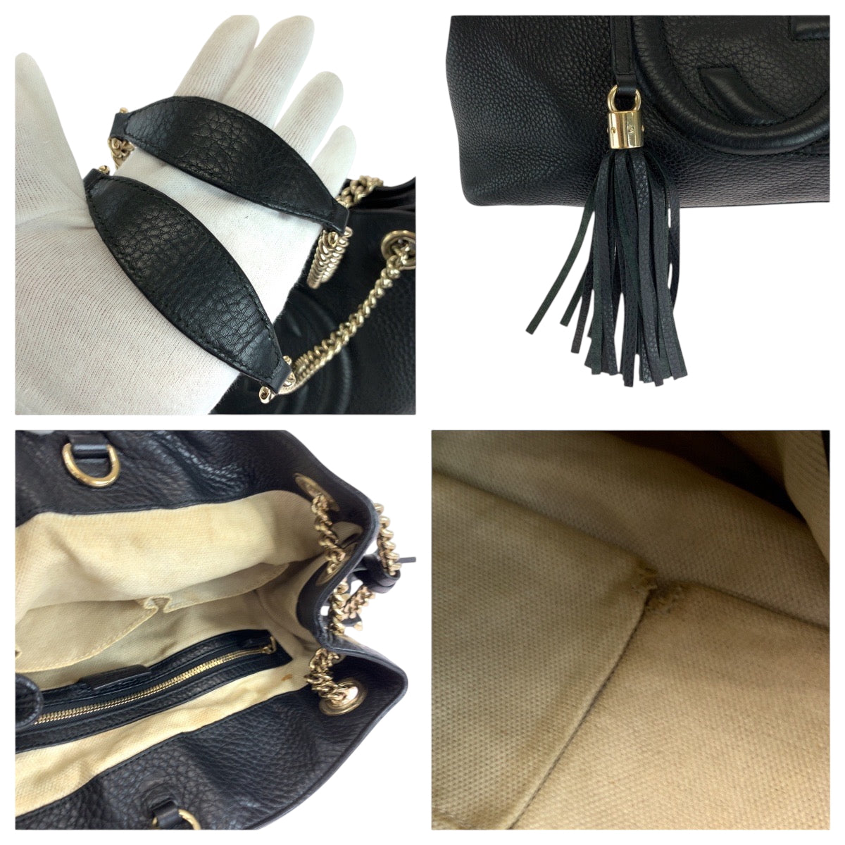 GUCCI Shoulder Bag 308982 leather Black Gold Metal ChainShoulder Bag Tote Bag Soho Interlocking Women Used Authentic