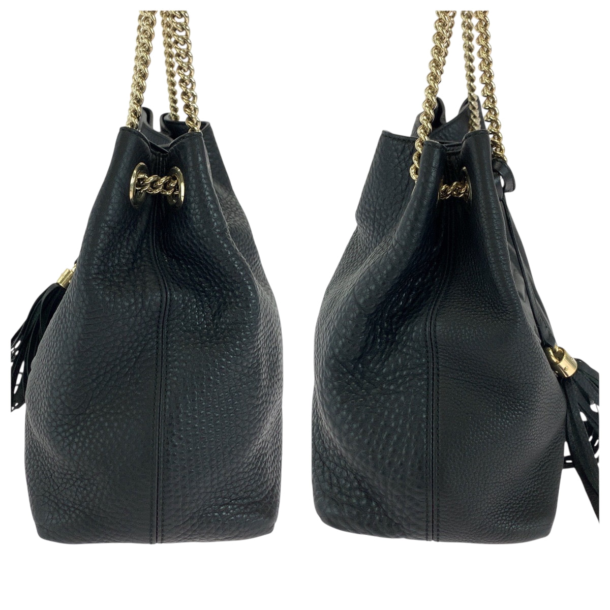 GUCCI Shoulder Bag 308982 leather Black Gold Metal ChainShoulder Bag Tote Bag Soho Interlocking Women Used Authentic