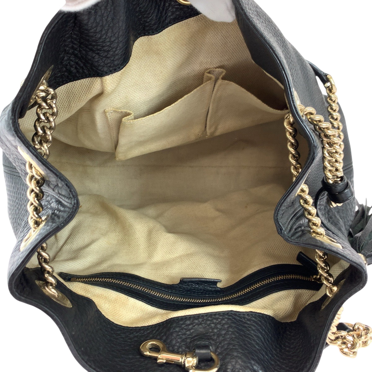 GUCCI Shoulder Bag 308982 leather Black Gold Metal ChainShoulder Bag Tote Bag Soho Interlocking Women Used Authentic