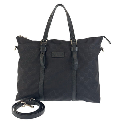 GUCCI Tote Bag 387067 Nylon Black SilverMetal Tote Bag Shoulder Bag 2way Business Bag GG pattern mens Used Authentic