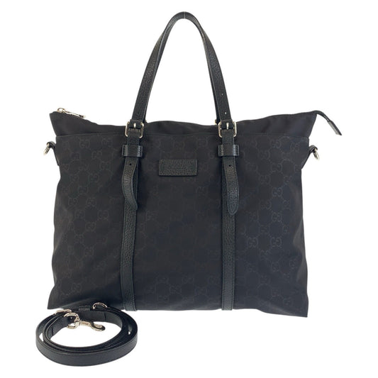 GUCCI Tote Bag 387067 Nylon Black SilverMetal Tote Bag Shoulder Bag 2way Business Bag GG pattern mens Used Authentic