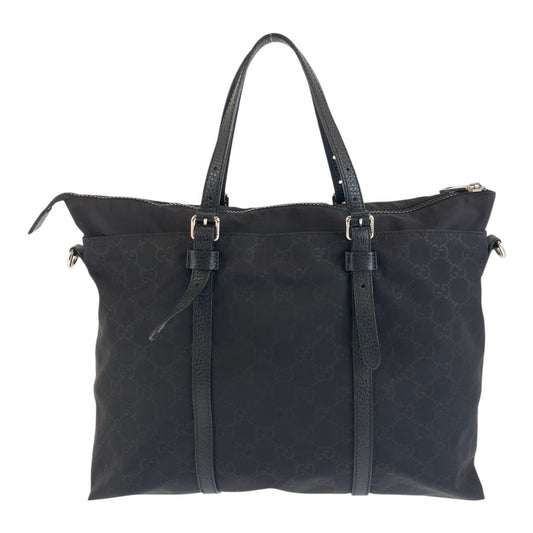 GUCCI Tote Bag 387067 Nylon Black SilverMetal Tote Bag Shoulder Bag 2way Business Bag GG pattern mens Used Authentic