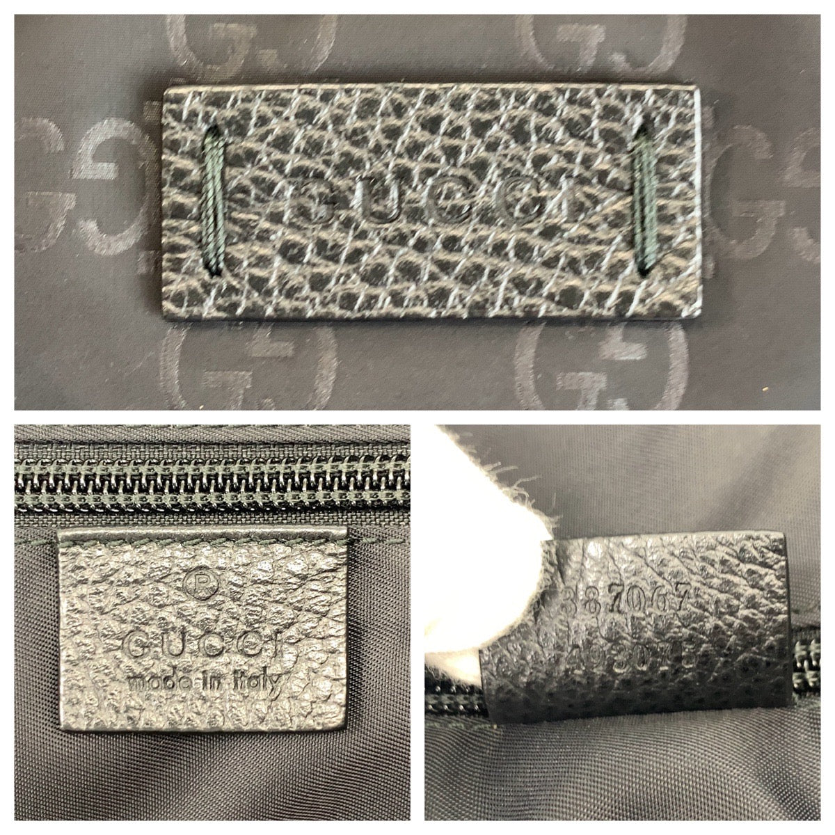 GUCCI Tote Bag 387067 Nylon Black SilverMetal Tote Bag Shoulder Bag 2way Business Bag GG pattern mens Used Authentic