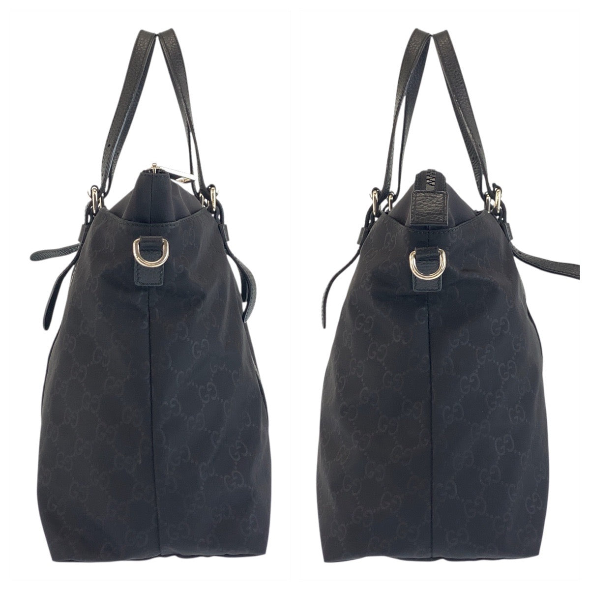GUCCI Tote Bag 387067 Nylon Black SilverMetal Tote Bag Shoulder Bag 2way Business Bag GG pattern mens Used Authentic