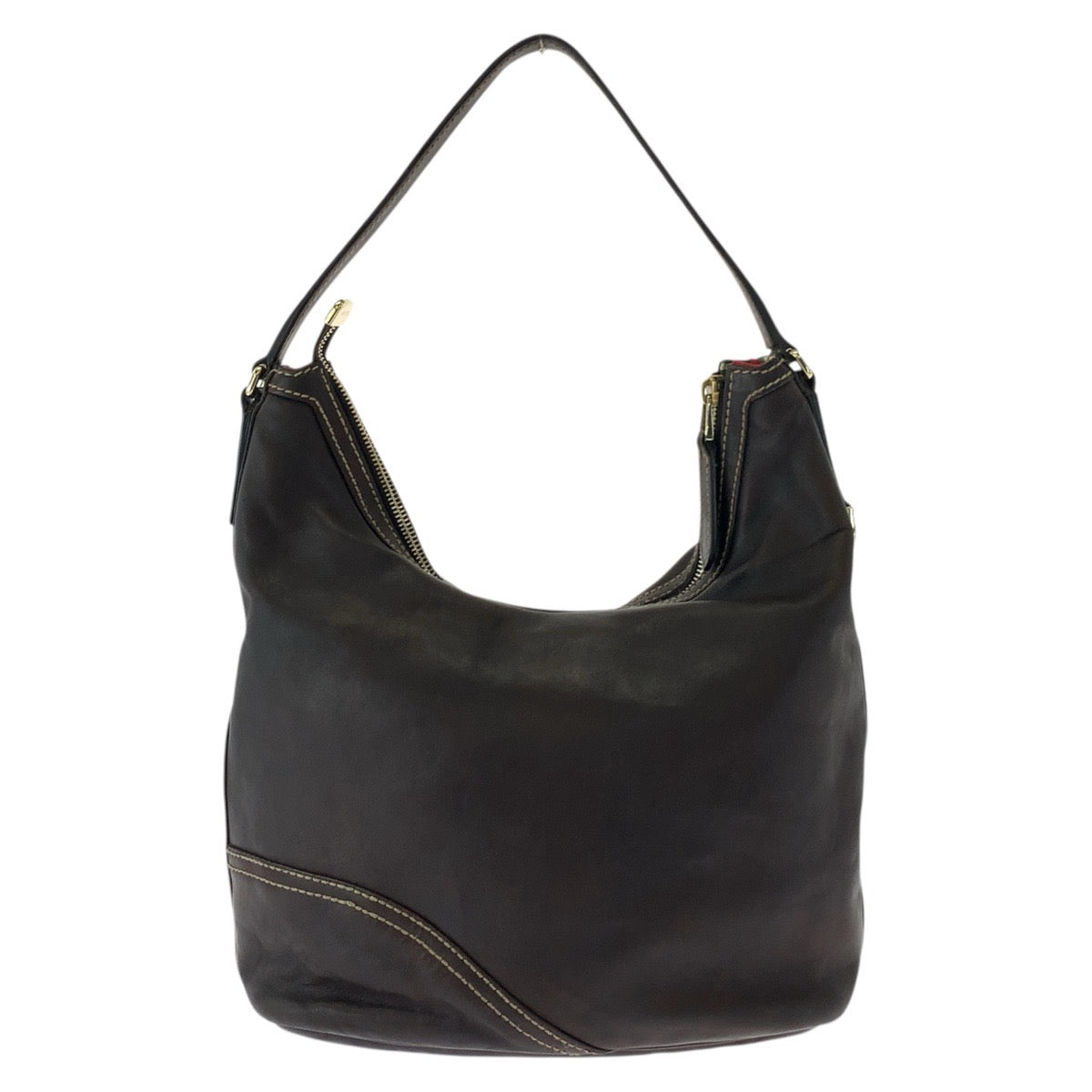 GUCCI Shoulder Bag 182491 leather Brown Gold Metal Interlocking Women Used Authentic