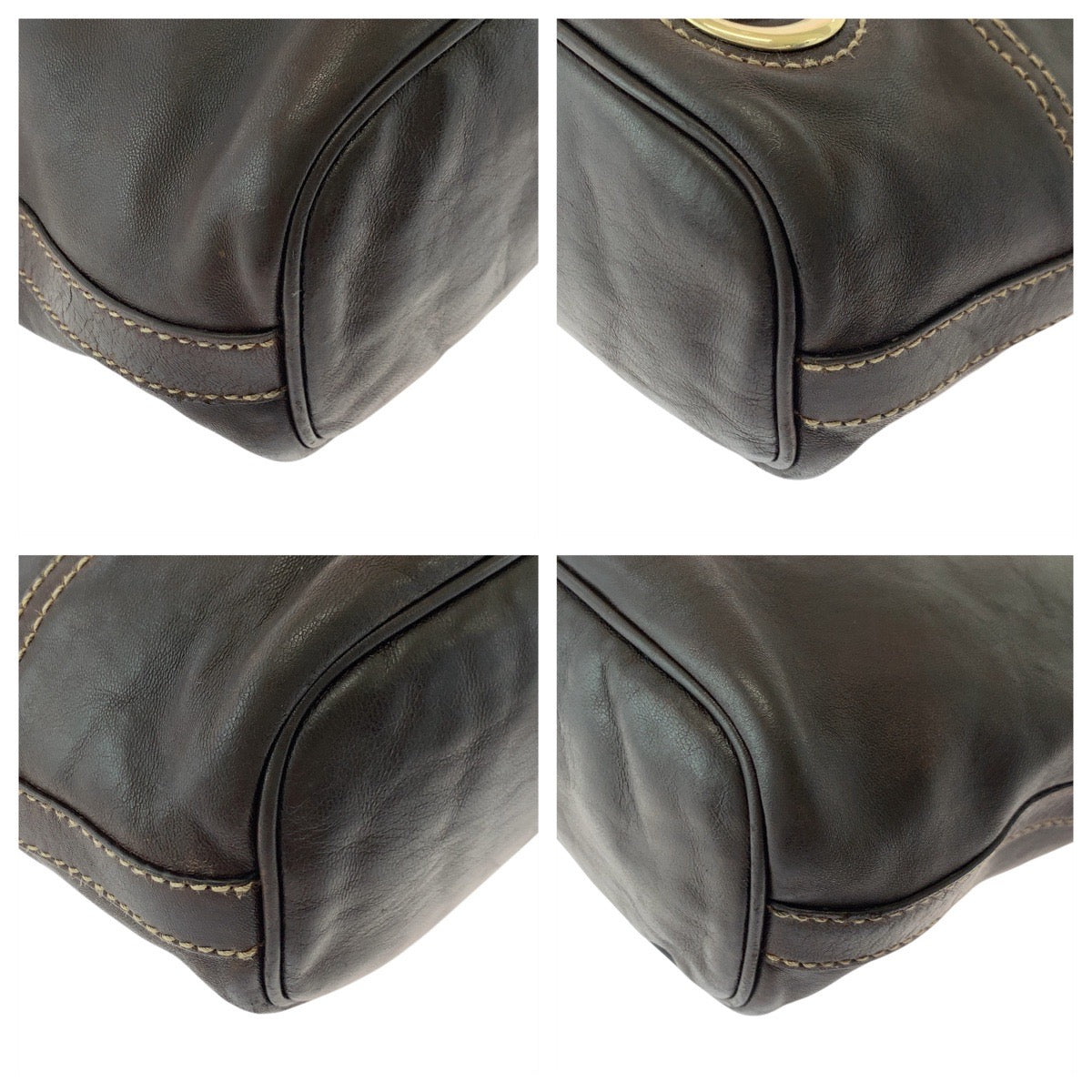 GUCCI Shoulder Bag 182491 leather Brown Gold Metal Interlocking Women Used Authentic