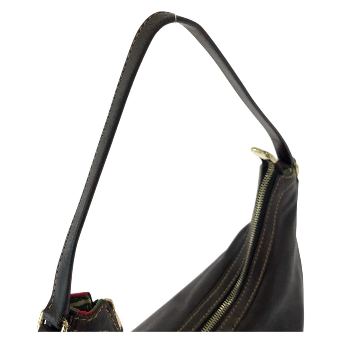 GUCCI Shoulder Bag 182491 leather Brown Gold Metal Interlocking Women Used Authentic