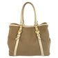 PRADA Tote Bag Canvas, Leather Beige Gold Metal Tote Bag Shoulder Bag 2way Logo jacquard Women Used Authentic