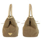 PRADA Tote Bag Canvas, Leather Beige Gold Metal Tote Bag Shoulder Bag 2way Logo jacquard Women Used Authentic