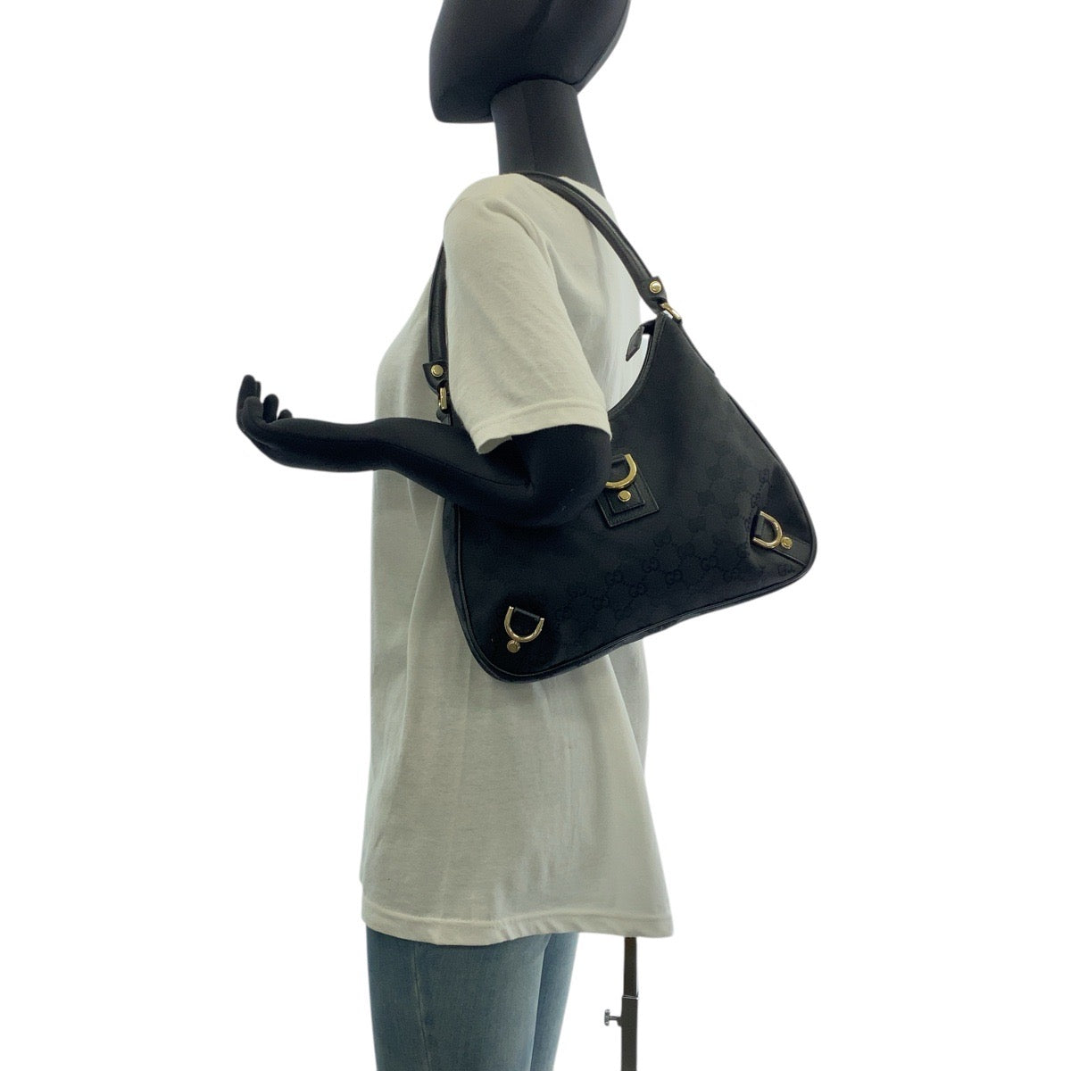 GUCCI Shoulder Bag 130738 GG canvas Black GoldMetal Abbey