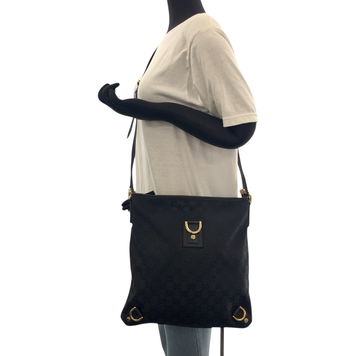 GUCCI Shoulder Bag 131326 GG canvas Black GoldMetal Shoulder Bag Crossbody Abbey Women Used Authentic
