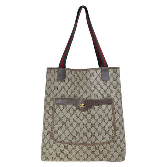 GUCCI Tote Bag 902 02 003 GG Supreme Canvas Brown Gold Metal Old Gucci Shelly Line