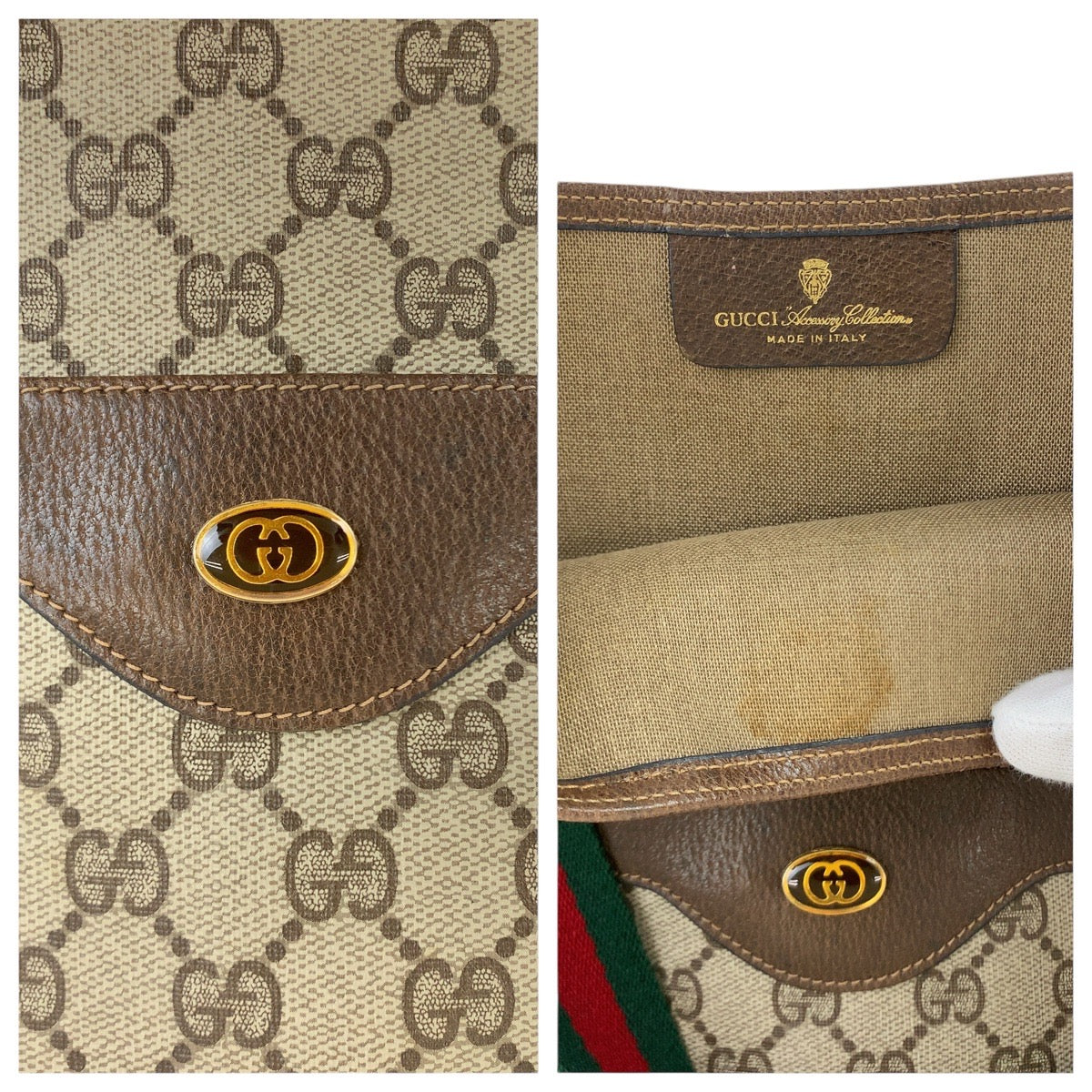 GUCCI Tote Bag 902 02 003 GG Supreme Canvas Brown Gold Metal Old Gucci Shelly Line