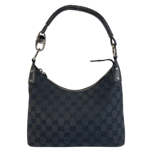 GUCCI Shoulder Bag 115002 GG canvas, leather Black SilverMetal Hobo Shoulder Bag Handbag Women Used Authentic