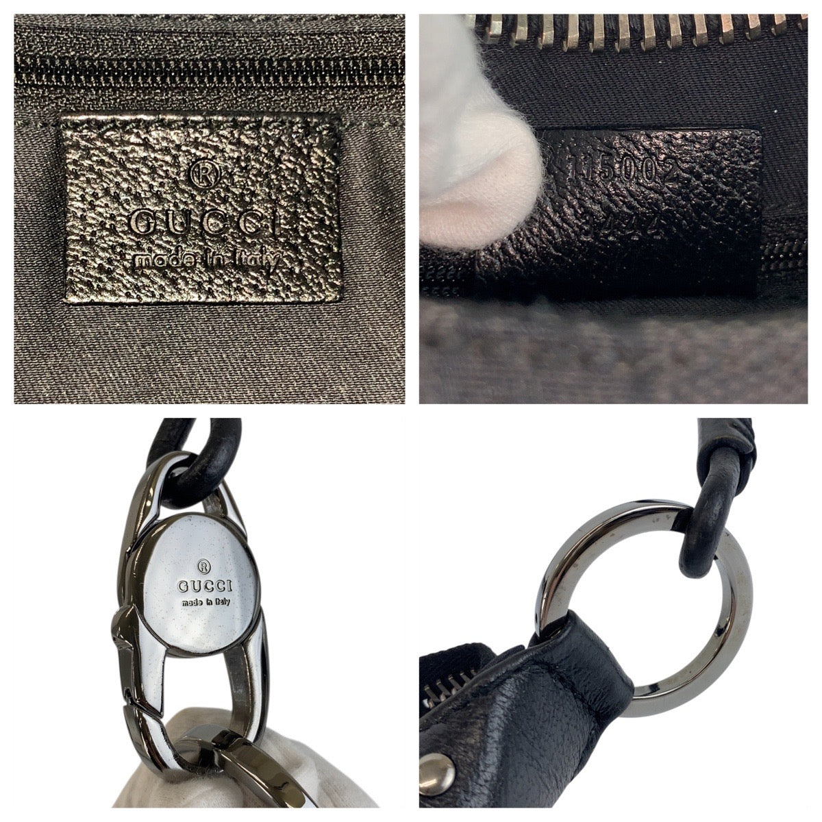 GUCCI Shoulder Bag 115002 GG canvas, leather Black SilverMetal Hobo Shoulder Bag Handbag Women Used Authentic