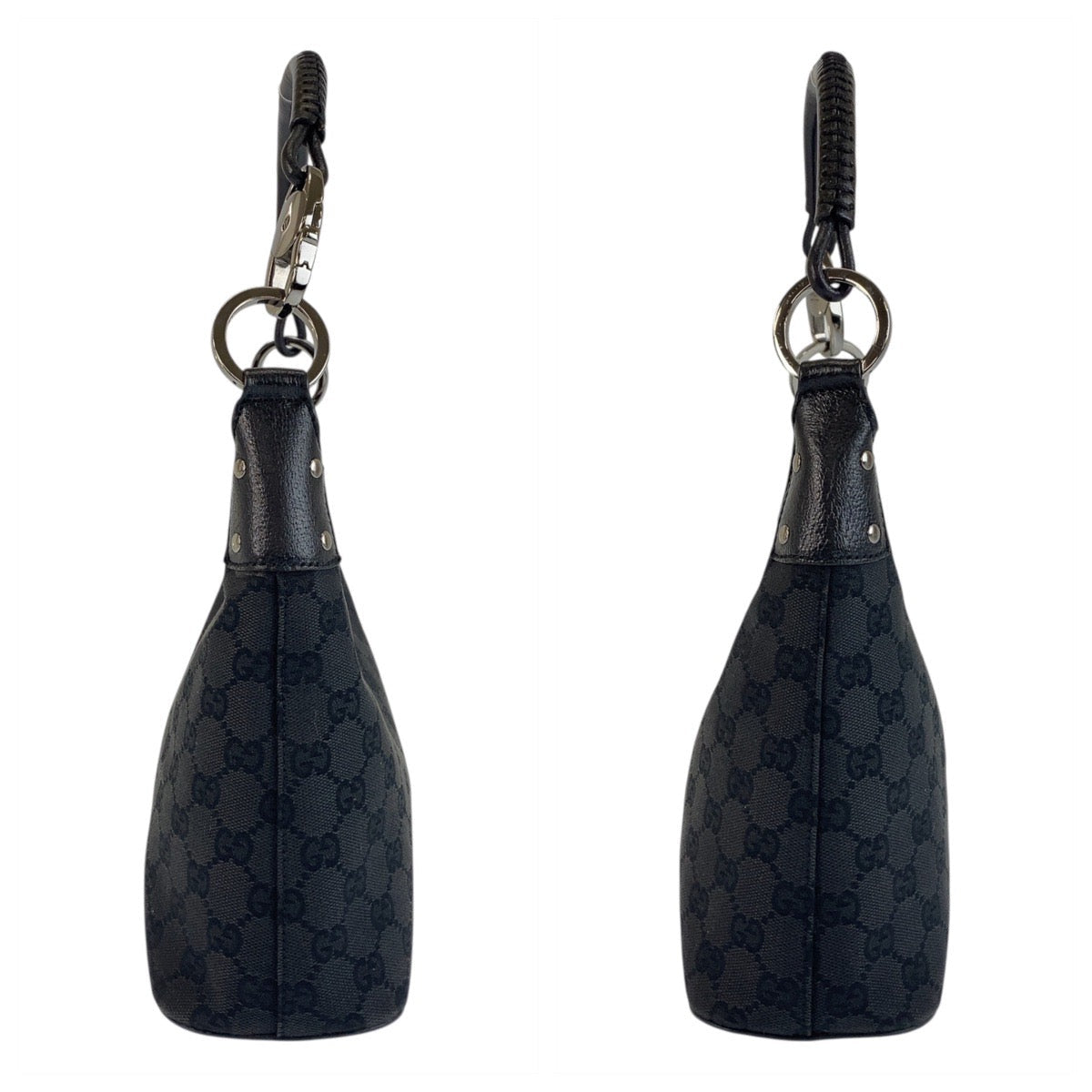 GUCCI Shoulder Bag 115002 GG canvas, leather Black SilverMetal Hobo Shoulder Bag Handbag Women Used Authentic