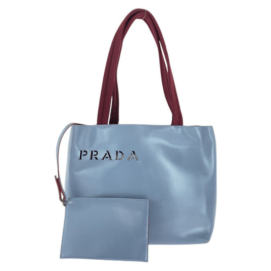 PRADA Tote Bag leather Blue Wine Red Tote Bag Shoulder Bag Cut-off logo Women Used Authentic