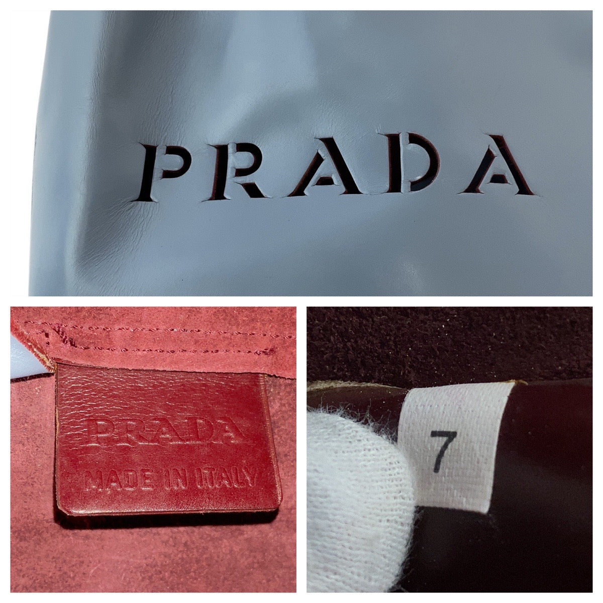 PRADA Tote Bag leather Blue Wine Red Tote Bag Shoulder Bag Cut-off logo Women Used Authentic