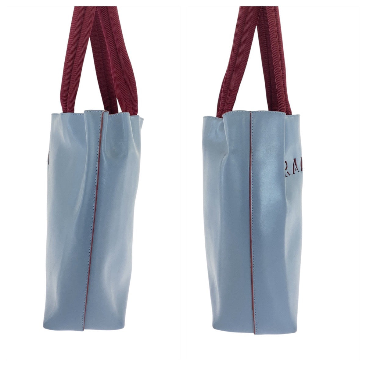 PRADA Tote Bag leather Blue Wine Red Tote Bag Shoulder Bag Cut-off logo Women Used Authentic