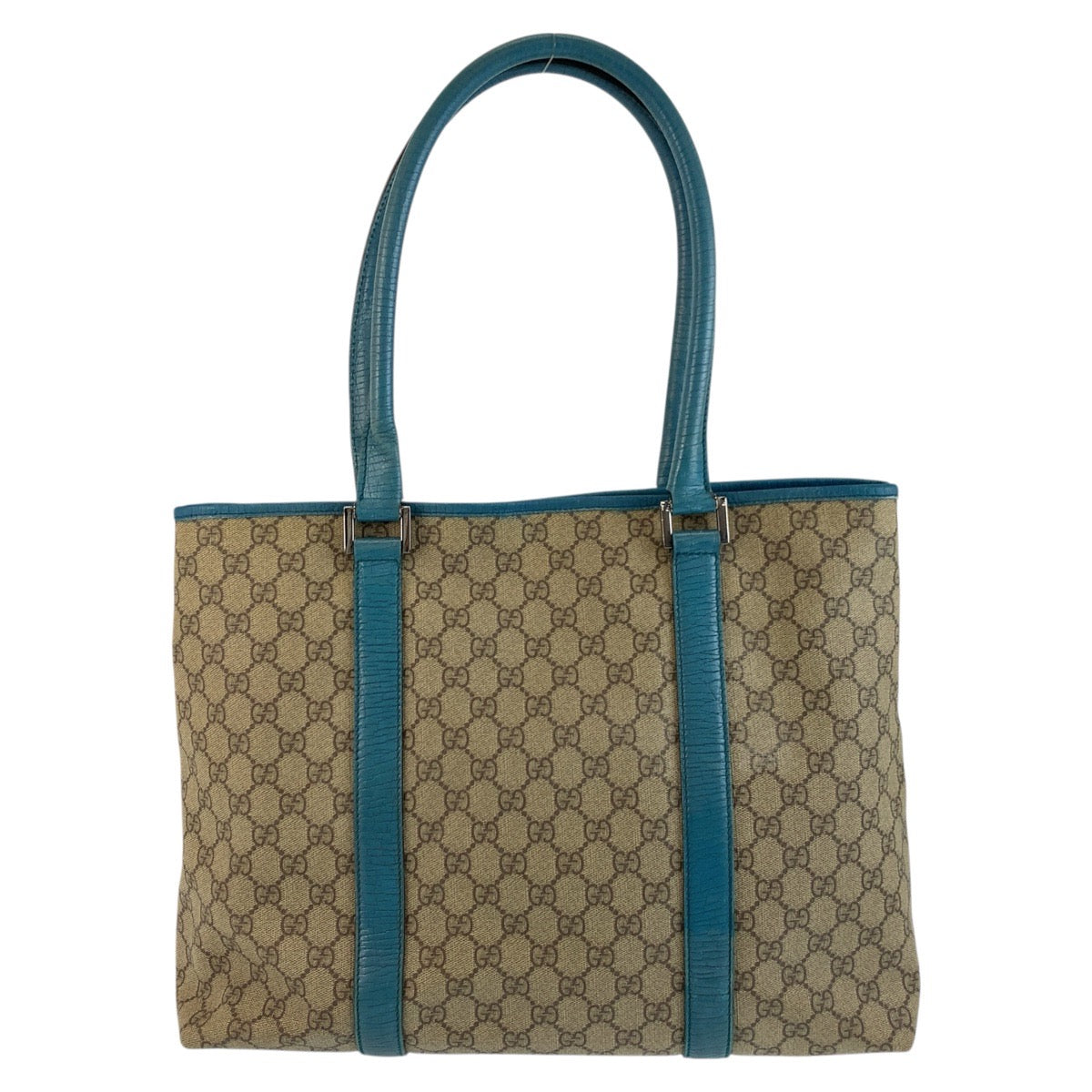 GUCCI Tote Bag 114288 GG Supreme canvas, leather Beige Blue SilverMetal Tote Bag Shoulder Bag Women Used Authentic