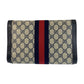 GUCCI Clutch bag 38 GG Supreme canvas, leather Gray Navy Gold Metal Clutch bag business bag Sherry line mens Used Authentic