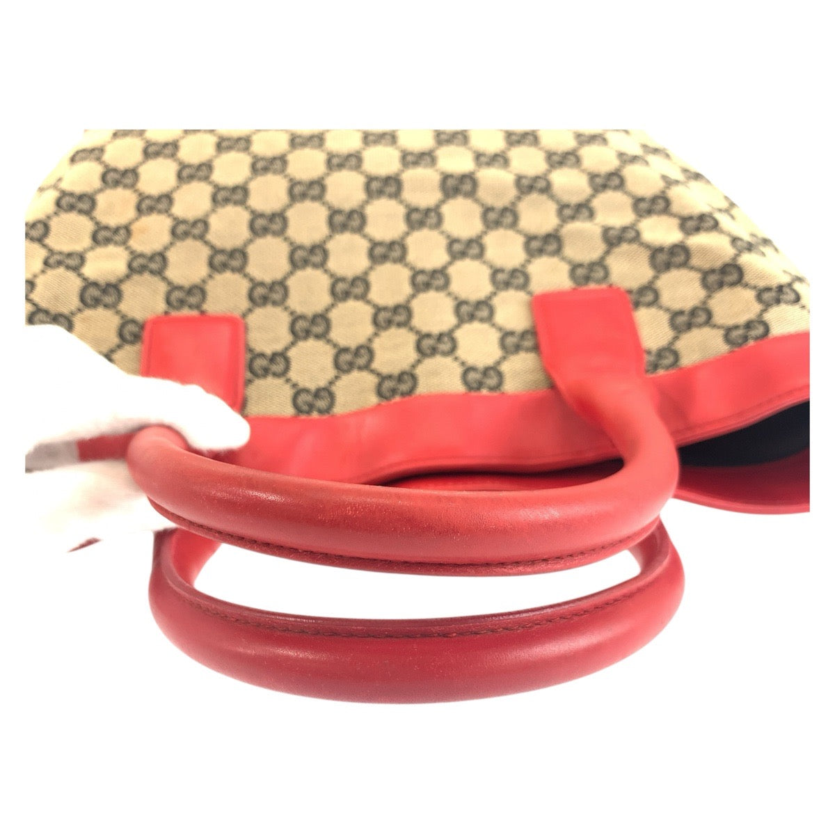 GUCCI Tote Bag 002 1121 GG canvas, leather Beige red Women Used Authentic