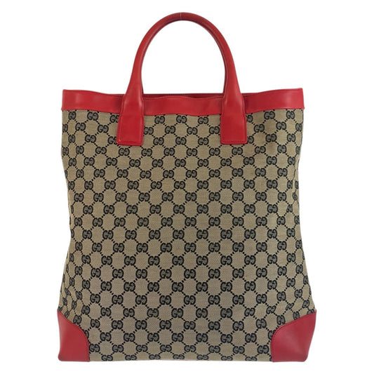 GUCCI Tote Bag 002 1121 GG canvas, leather Beige red Women Used Authentic