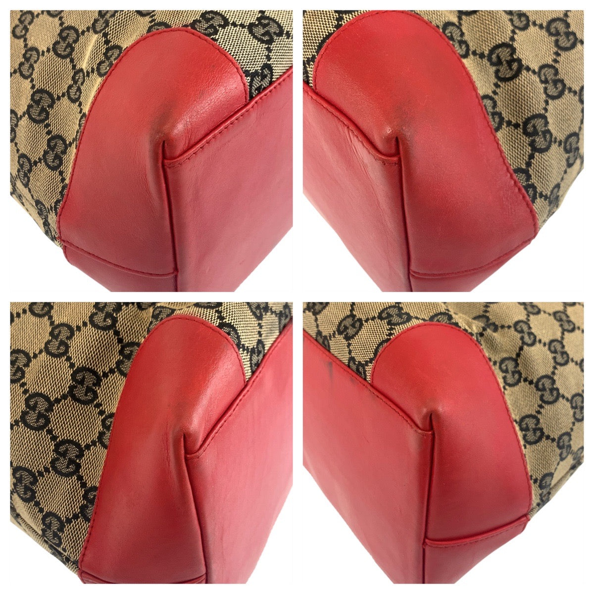 GUCCI Tote Bag 002 1121 GG canvas, leather Beige red Women Used Authentic