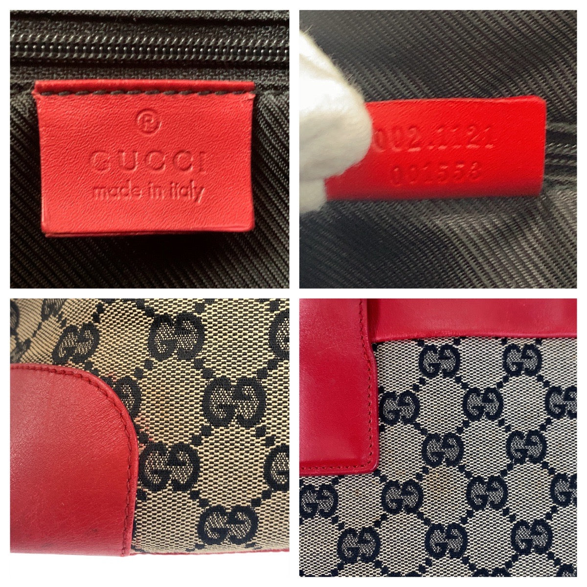 GUCCI Tote Bag 002 1121 GG canvas, leather Beige red Women Used Authentic