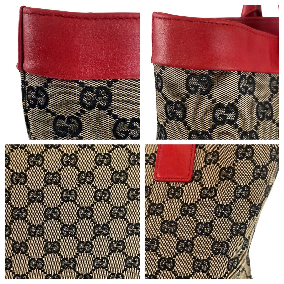 GUCCI Tote Bag 002 1121 GG canvas, leather Beige red Women Used Authentic