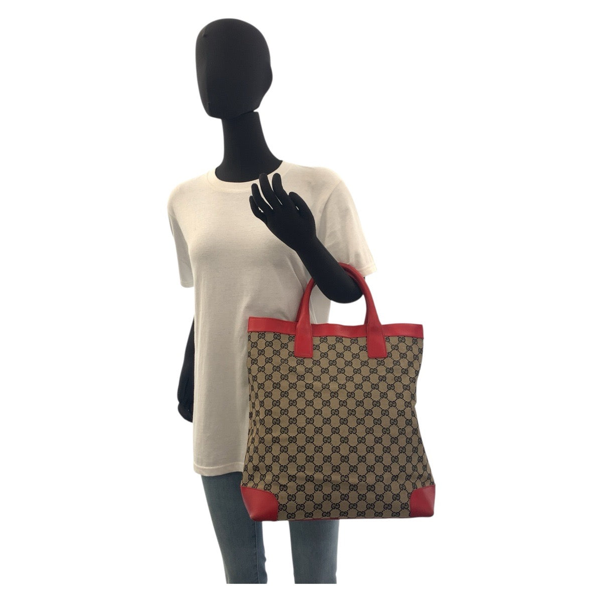 GUCCI Tote Bag 002 1121 GG canvas, leather Beige red Women Used Authentic