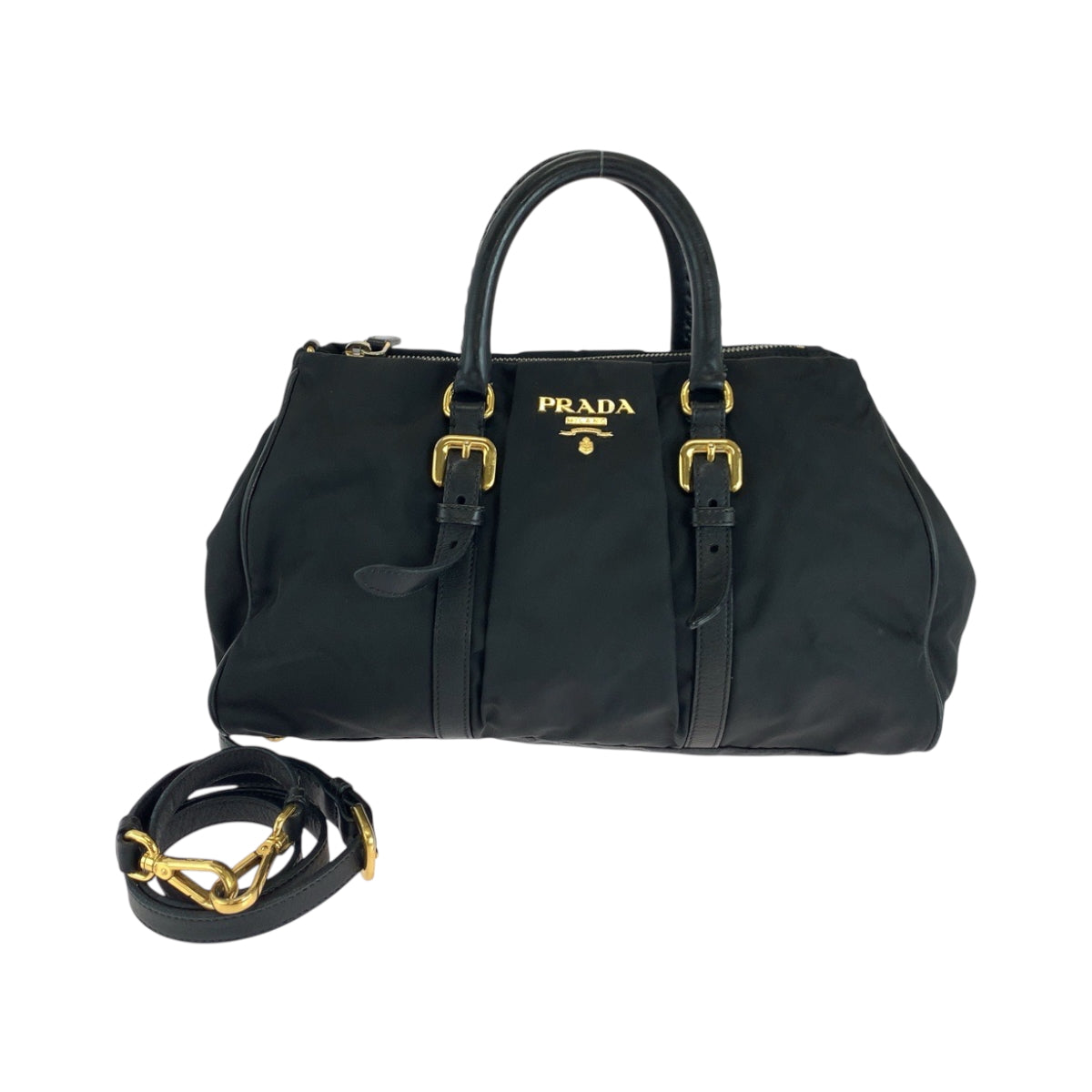 PRADA Shoulder Bag BN1607 Nylon Black GoldMetal Shoulder Bag Tote Bag Test logo Women Used Authentic